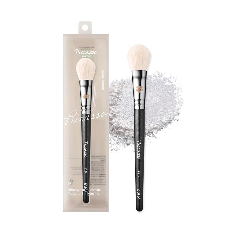 Piccasso 116 Highlighter Brush – Soft Goat Hair Makeup Brush for Face, Ideal for Highlighting Cheekbones, Nose, and Jawline, Fluffy Blush Brush for Natural Glow, Professional Korean Beauty - Image 1